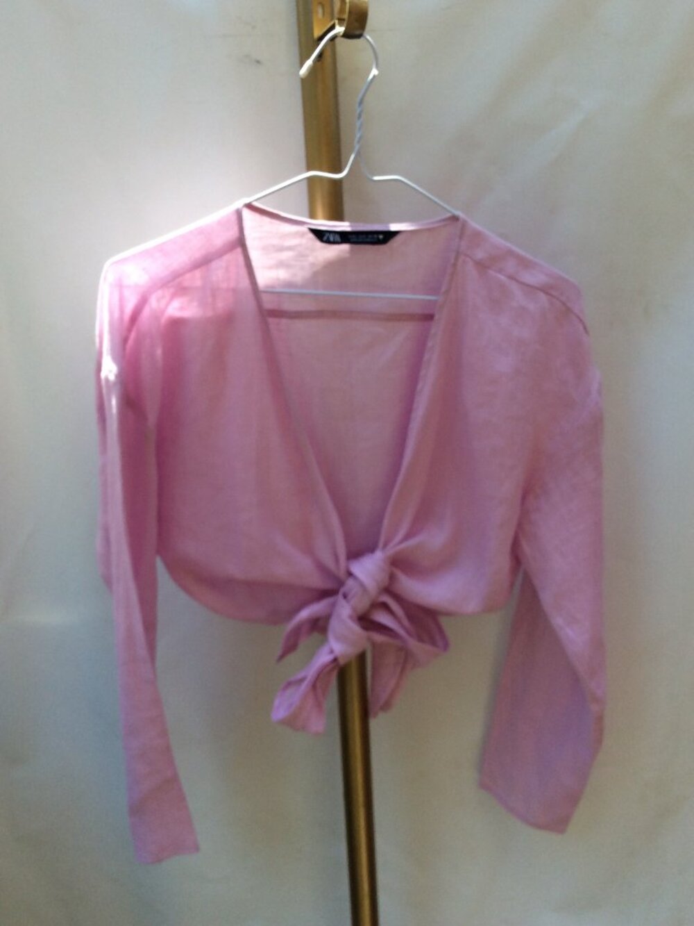 100% LINEN Zara Long Sleeve Front Tie Blouse S